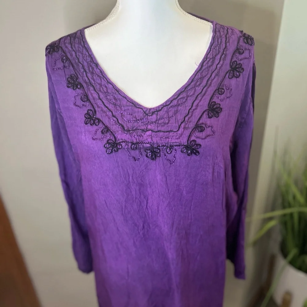 Ananda’s Collection Purple Embroidered Tunic Dress Boho lagenlook beach coverup - Picture 4 of 11